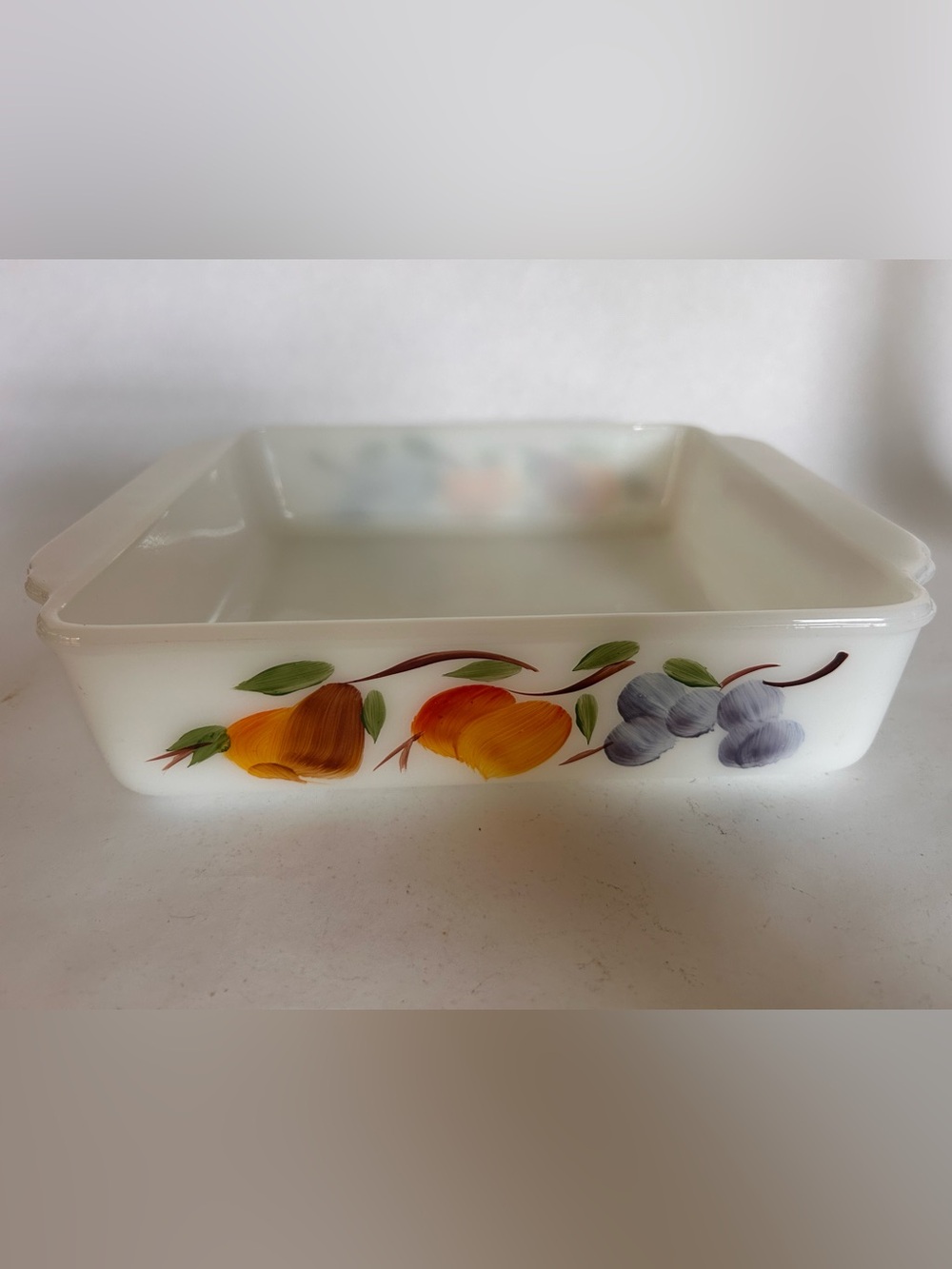 Vintage Anchor Hocking Fire King Gay Fad Fruit Design #452 Square Baking Pan 8"